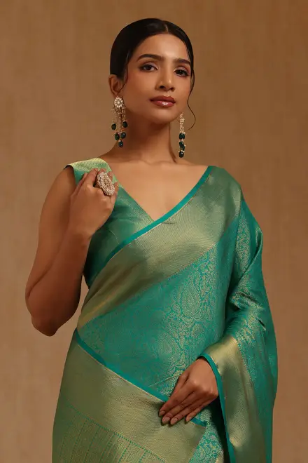 Green Georgette Paisley Zari Woven Saree